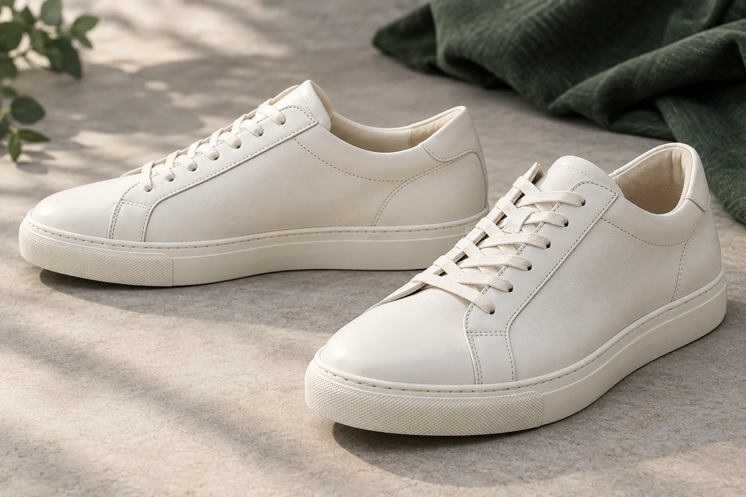 Illustratives Paar schlichter weißer Sneaker mit sichtbaren Nähten und Gummisohle